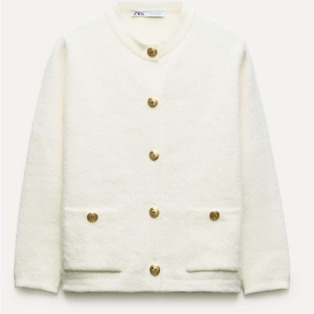 Zara Elegant Textured Knit Cardigan textured knit cardigan with Gold Accents ✨